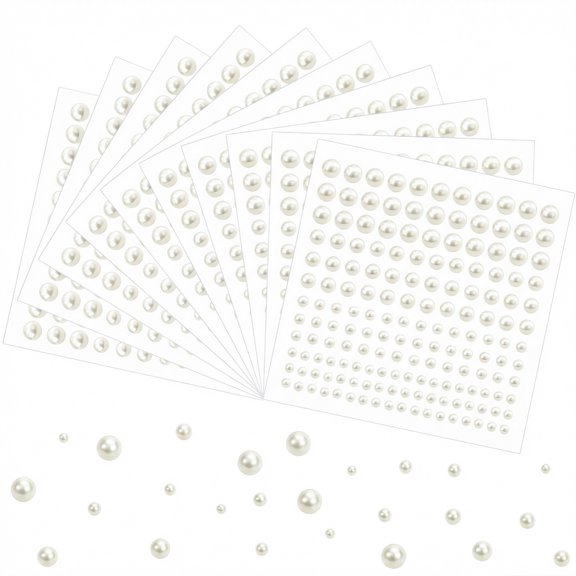 Pearl Stickers for Crafts Self Adhesive Face Pearl Sticker Gems Hair Pearls Stick On 1980Pcs Pearls Beads for Face, Makeup, Earrings, Nail, 3mm/4mm/5mm/6mm (White)