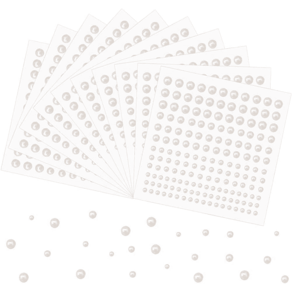 Pearl Stickers for Crafts Self Adhesive Face Pearl Sticker Gems Hair Pearls Stick On 1980Pcs Pearls Beads for Face, Makeup, Earrings, Nail, 3mm/4mm/5mm/6mm (White)