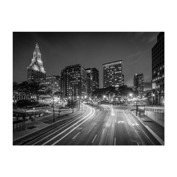 Pearl Street, Hartford B&W - Hartford Connecticut Photography Black and White Cityscape Architecture Skyline Nightlife Street Photography Modern Art Unframed Wall Art Print 32 x 48 inches