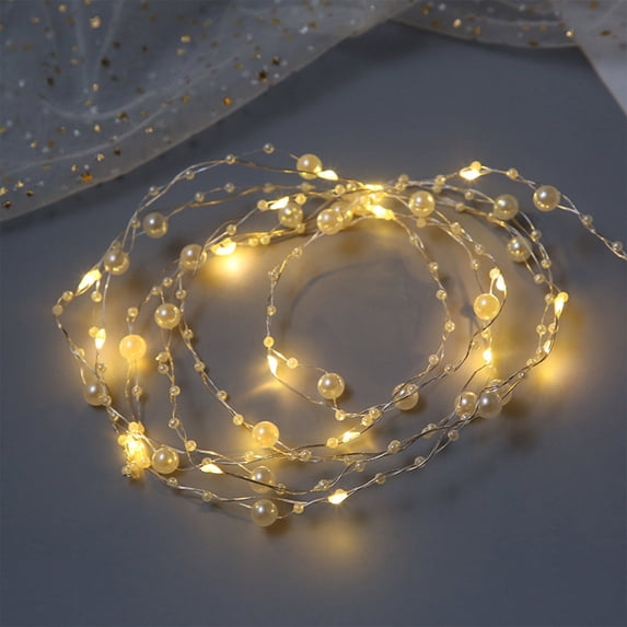 Pearl String Lights LED Fairy Lights Battery Operated Ambient Lighting, Soft Warm Glow Compact Portable Easy Setup, Decorative Lights for Bedroom Wedding Party Table Window Home Decor