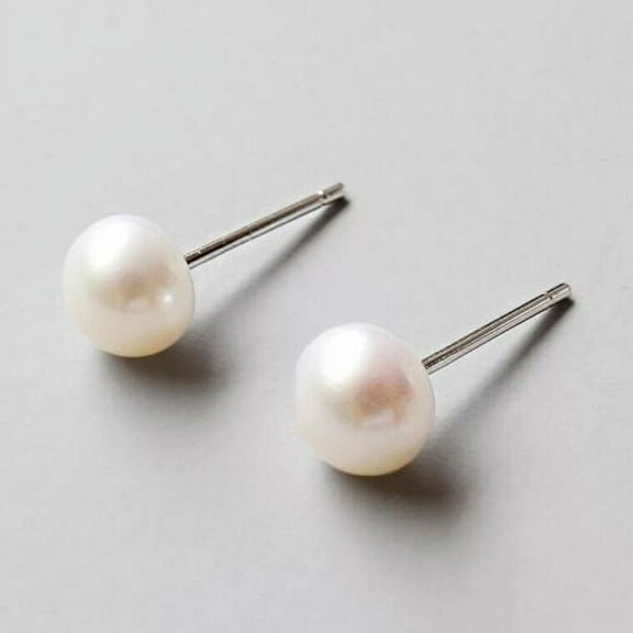 Pearl Stud Earrings 8mm Pink, Simyoung Classic Freshwater Cultured Pearl Stainless Steel Stud Earrings
