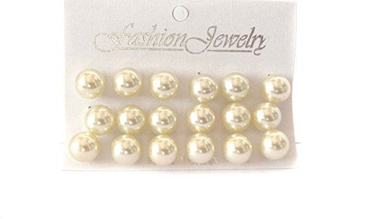 12 Pairs Faux Pearl Stud Earrings Set, Silver Stainless Steel, Hypoallergenic