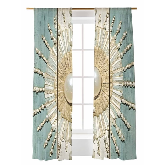 Pearl Sun Decor Sheer Curtains 2 Panels Set Vintage Wood Texture Lihgt Filtering Rod Pocket Voile Drape, Semi Sheer Window Curtains for Bedroom Living Room, 52"x96"