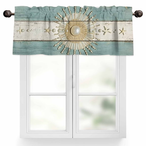 Pearl Sun Decor Valances for Windows, 42 x 12in, Vintage Wood Texture Rod Pocket Kitchen Valance Curtain Light Filtering Window Treatments for Living Room Bedroom, 1 Panel