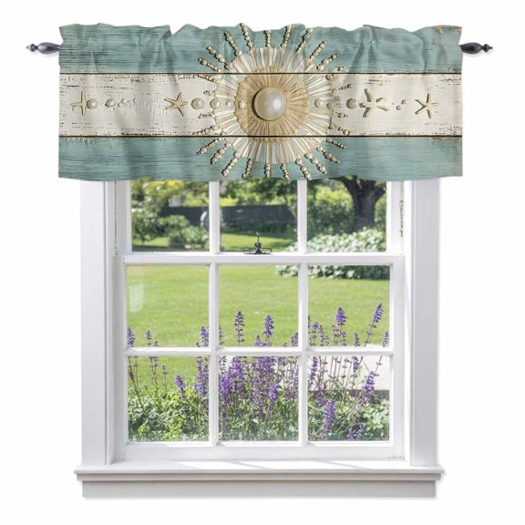 Pearl Sun Decor Valances for Windows, Vintage Wood Texture Valance Window Treatment Rod Pocket Short Curtains Valances for Kitchen Bathroom 60"W x 18"L