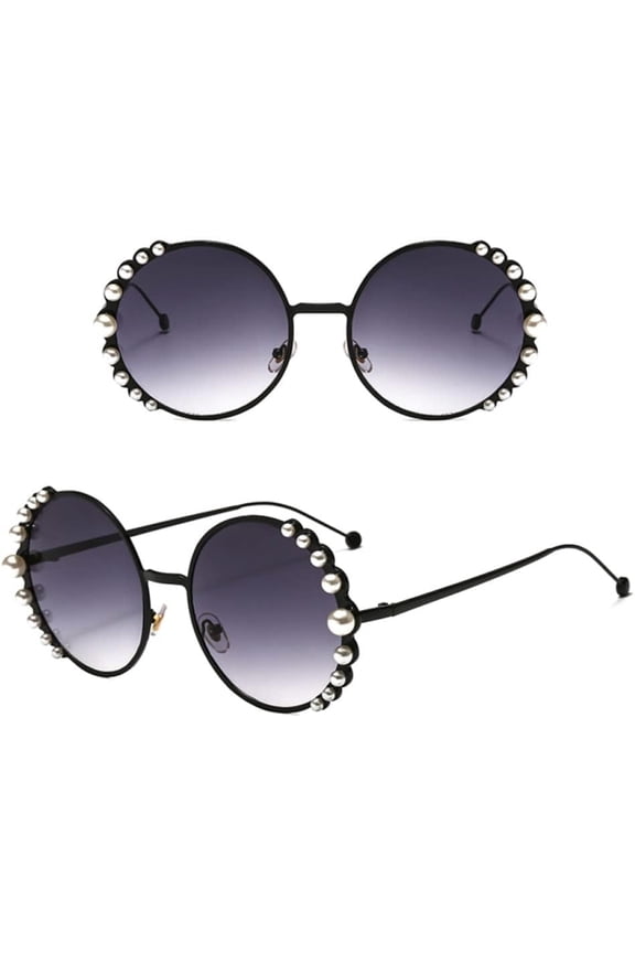Pearl Sunglasses Women Metal Frame Round Sunglasses Mirror Pearl Sun Glasses UV400