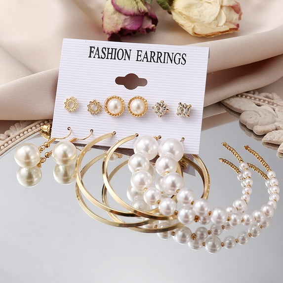 Pearl Tassel Earrings Set Geometric Metal Design Alloy Material for Wedding Party and Valentine's Day