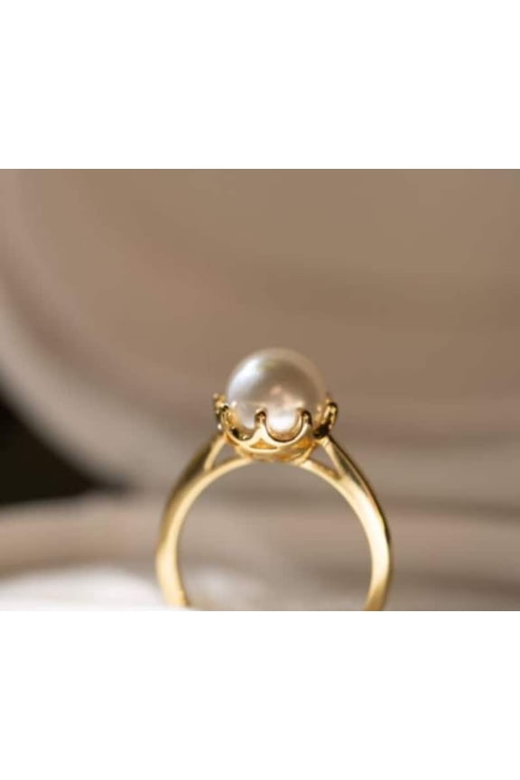 Pearl Thin Ring Round Pearl Studded June Birthstone Minimalist Handmade Statement Ring Women Precious Gemstone Bridal Ring 18K Yellow Gold Over Silver