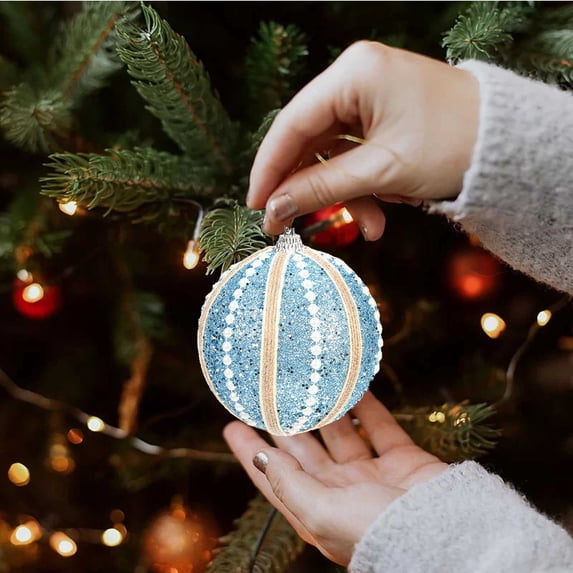 Pearl Trim Foam Christmas Ball Ornaments, 3.14 in Lightweight Glitter Hanging Pendants, Decorative Spheres for Xmas Tree Wreath Elegant Indoor Holiday Home Decor