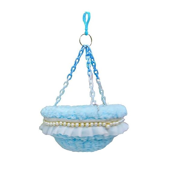 Pearl-Trimmed Hanging Bird Nest Swing With Soft Flannel Lining Cozy Warm Sleeping Bed For Parrots Small Birds(Blue-7.5X5.9In)