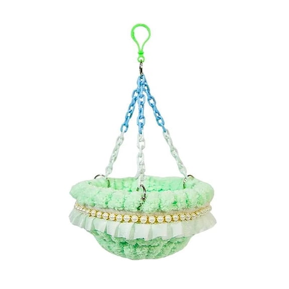 Pearl-Trimmed Hanging Bird Nest Swing With Soft Flannel Lining Cozy Warm Sleeping Bed For Parrots Small Birds(Green-7.5X5.9In)