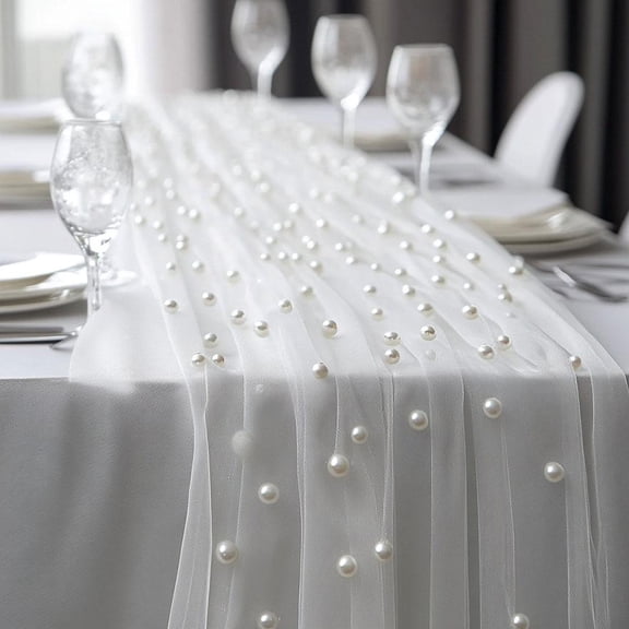 Pearl Tulle Table Runner 3Mi Mesh Gauze for Wedding Party Event Decoration