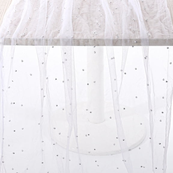 White Pearl Tulle Table Runner 63x157.5 In, Long Elegant Sheer Wedding Runner for Romantic Home Decor & Party