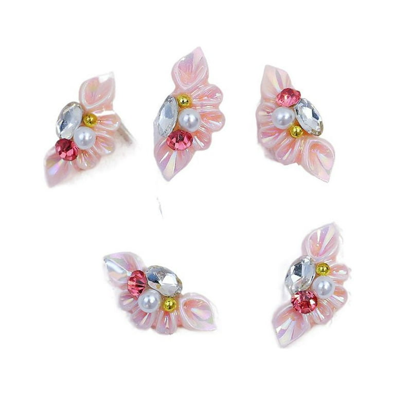 ONEUPIN 20 Pcs 3D Nail Charms Flower Nail Art Charms Pearl Petals Nail Gems and Rhinestones Handmade by Acrylic Nail Decorations Accessories for Women Girls