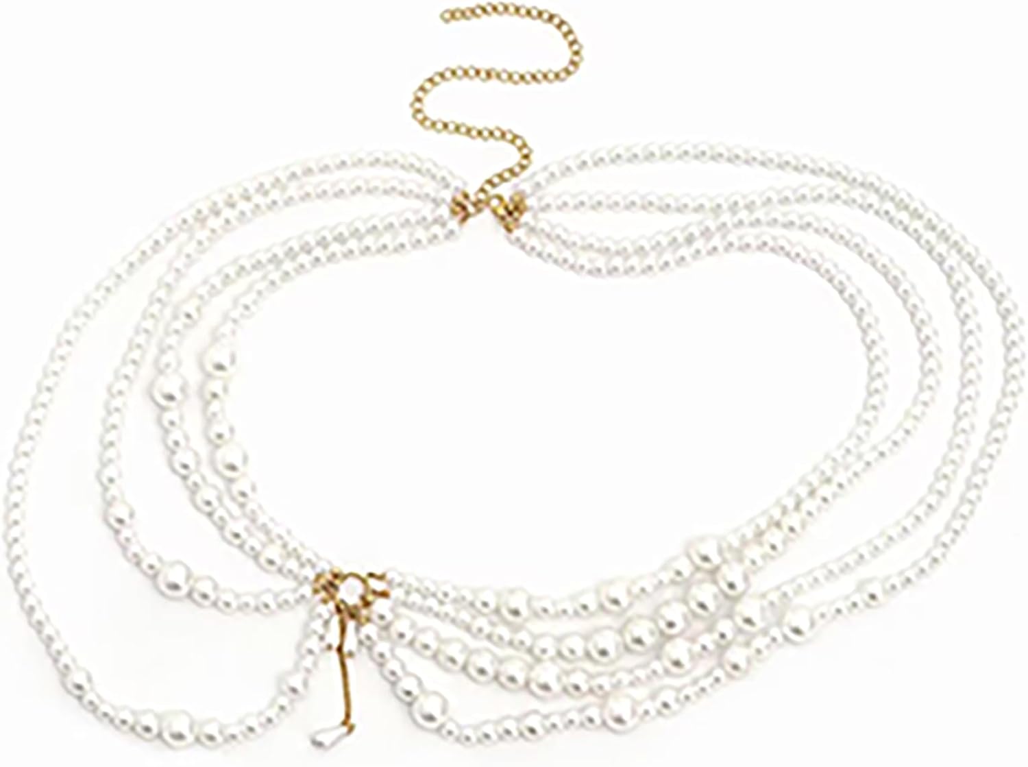 Pearl Waist Chain Belt,Multi Layered Long Metal Big Pearl 