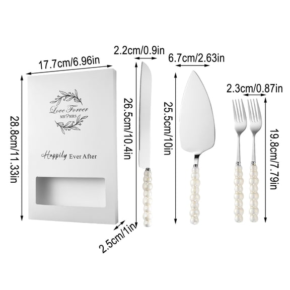 Pearl Wedding Cake Knife and Server Set，Cake Cutting Set with Stainless Steel Serrated Edges，for Bridal Couples Engagement Silver