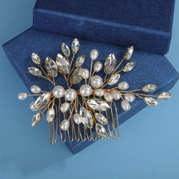 Pearl Wedding Hair Comb Bridal Crystal Side Comb Gold Rhinestone Headpiece with Pearl for Bride Hair Piece Hair Accessories for Women (Gold)