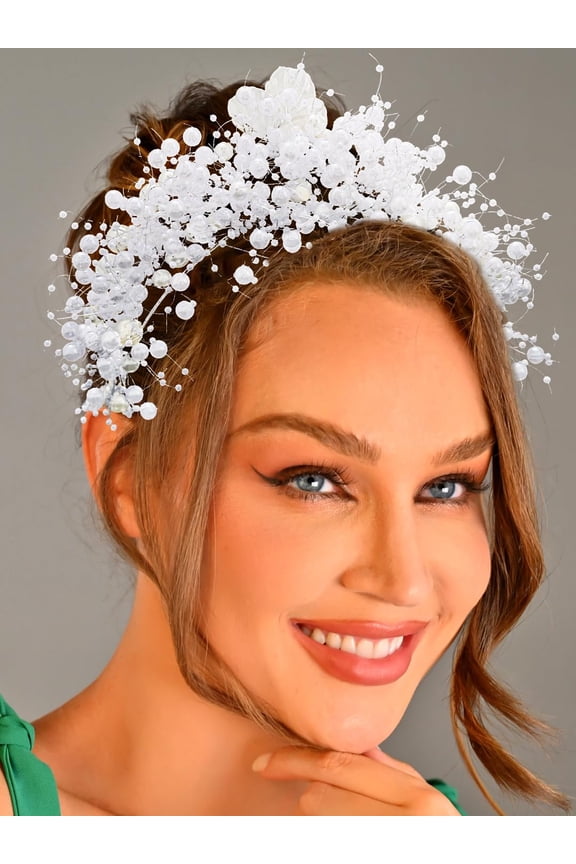 Pearl Wedding Headbands Silver Bridal Princess Headwear Bride Hair Accessories for Women