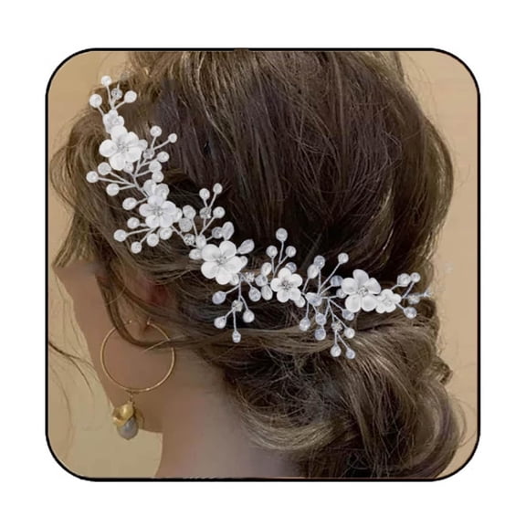 Pearl Wedding headband Silver Flower Bridal Hair Accessories Leaf Hair Piece for Women and Girls