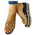 thumbnail image 1 of Pearl Wedge Slides Sandals for Women Espadrilles Flatform Wedges Sandal Summer Open Toe Crystal Sildes Shoes, 1 of 5