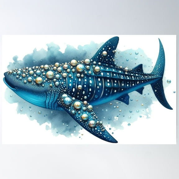 Pearl Whale Shark Poster Wall Art, Modern Wall Decor For Living Room Bedroom, 16x24 UNFRAMED