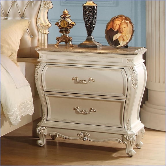 Pearl White 2-Drawer Nightstand with Queen Anne Legs