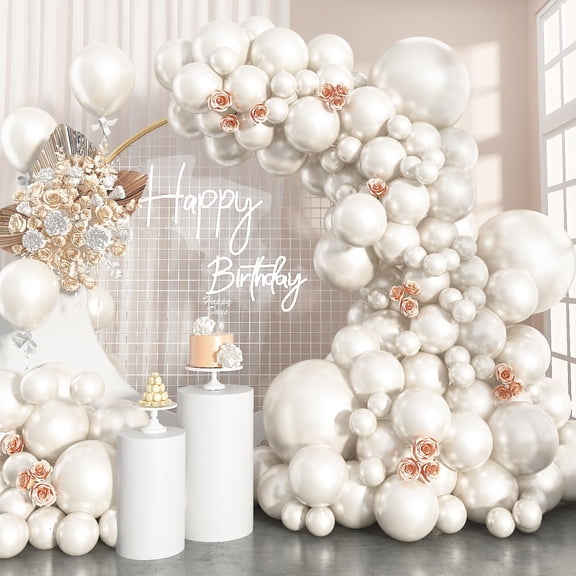 Pearl White Balloons Arch Double-Stuffed White KKS1Balloons Garland Balloon Different Sizes 18/12/10/5inch 61pcs Cream Beige Latex Balloons for Wedding Bridal Birthday Anniversary Decorations
