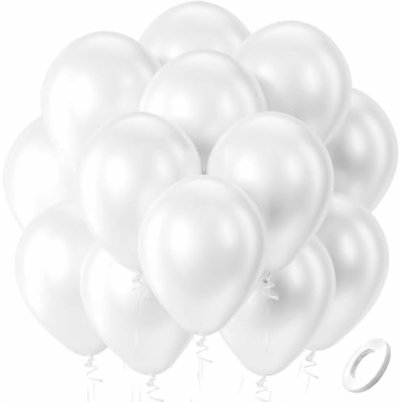 Pearl White Balloons Latex Party Balloons - 100 Pack 12 inch Round Helium Pearlescent White Ivory Balloons for Valentines Day Anniversary Wedding Bridal Shower Birthday Party Decorations