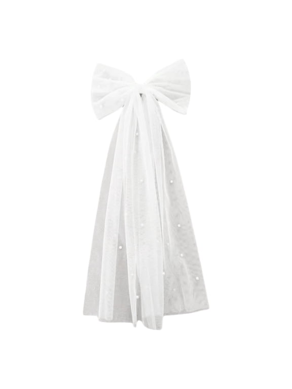 Pearl White Butterfly Bow Bridal Accessory Lightweight with Pearl Decoration Elegant and Romantic