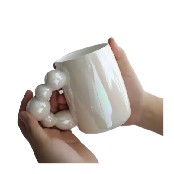 Pearl White Ceramic Coffee Mug 380ml Korean Bubble Handgrip Tea Cup
