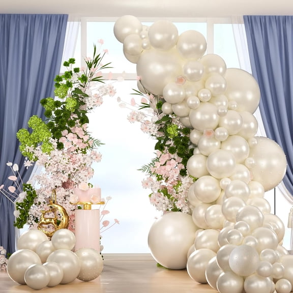 Pearl White Double-Stuffed Balloons Garland Arch Kit With Pearl Stickers for Wedding Bridal Shower Engagement Decorations