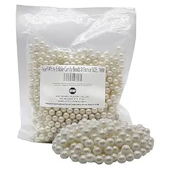 Pearl White Edible Candy Beads 8 Ounce SIZE: 7MM For Decorating Wedding Cakes-Gemstone Candy For Parties-100% Edible