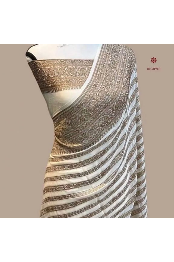 Pearl White Khaddi Georgette Banarasi Saree