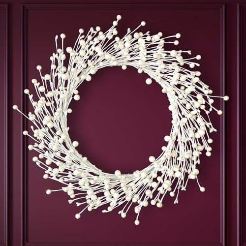 Pearl White Pip Berry Wreath for Front Door, 20 Inch Winter Wreaths Wall Hanging Outdoor, Farmhouse, Porch, for Spring Summer Fall All Seasons Holiday Valentines Day Wreath Decorations