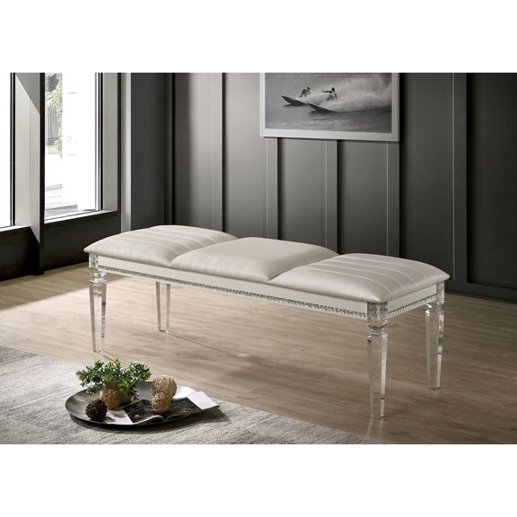 Pearl White Rubberwood Bench with Mirror Details - Transform Your Bedroom into a Chic Space