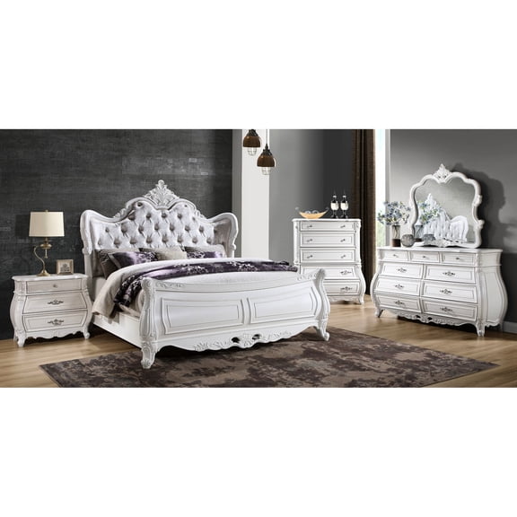 Pearl White Tone & Traditional Style - Decorate Bedroom in Classic Way with 5-Piece King Set
