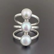 PRITY JEWELLERS Pearl Women Ring Statement Handmade 925 Sterling Silver Jewelry All Sizes