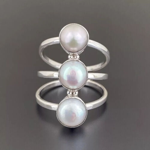Pearl Women Ring Statement Handmade 925 Sterling Silver Jewelry All Sizes