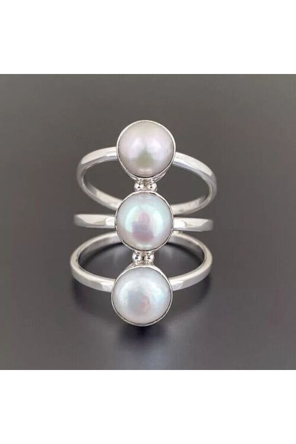 Pearl Women Ring Statement Handmade 925 Sterling Silver Jewelry All Sizes