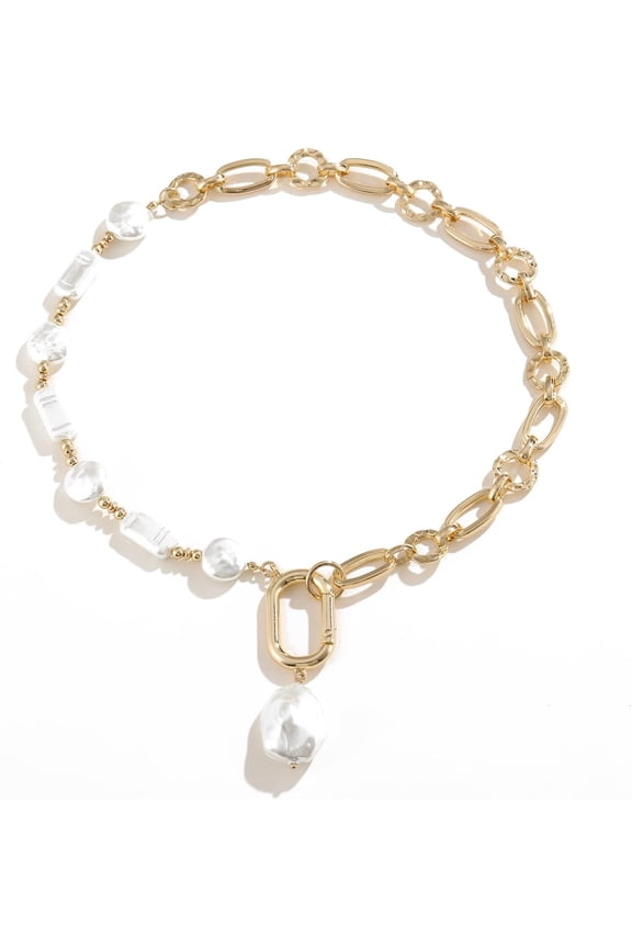 Pearl and Chain Necklace Mixed Chain and Trendy Pearl Choker Organic Pears Heart Pendant Layering Necklace