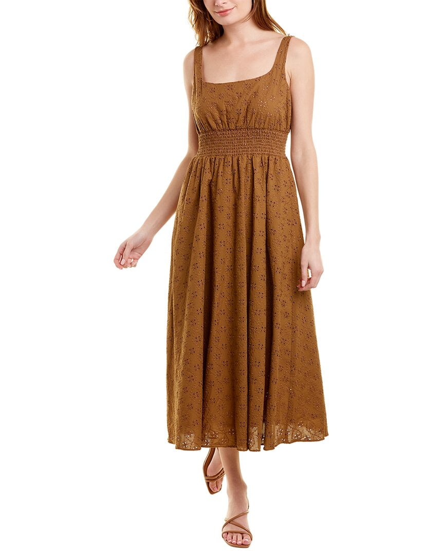 knee length dresses for ladies The Lorren Eyelet Detail Midi Dress in Natural Floral – Piper & Scoot main image 0