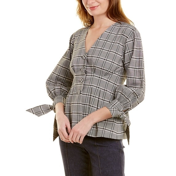 Pearl by Lela Rose womens Seersucker Plaid Top, L, Black