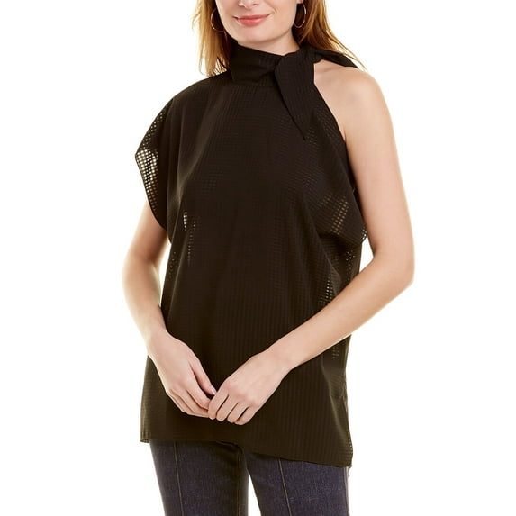 Pearl by Lela Rose womens Sheer Check Top, XS, Black