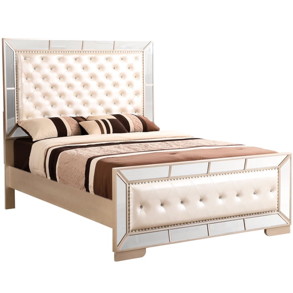 Pearl - colored Queen Bed with Durable Build / Enhance Bedroom Aesthetics with Modern Design