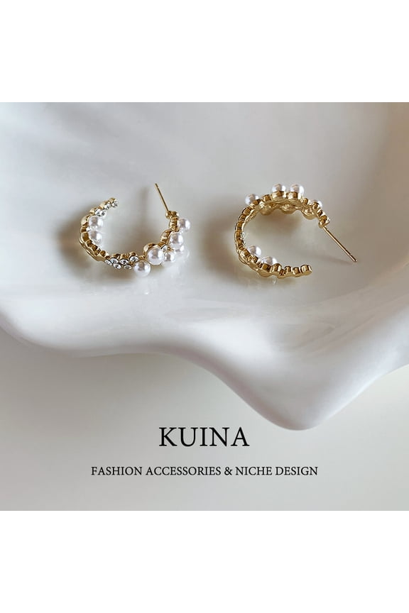 Pearl earrings ring ring sterling silver needle earrings light luxury senior sense of temperament atmosphere niche unique earrings female ear jewelry