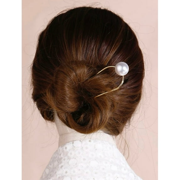 Pearl hair stick- minimalist hair stick - pearl hair fork - gold hair clip