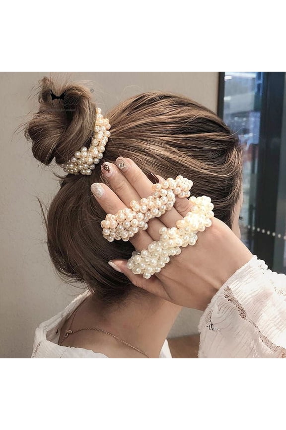 Pearl pony tail holder. Handmade pearl scrunchie