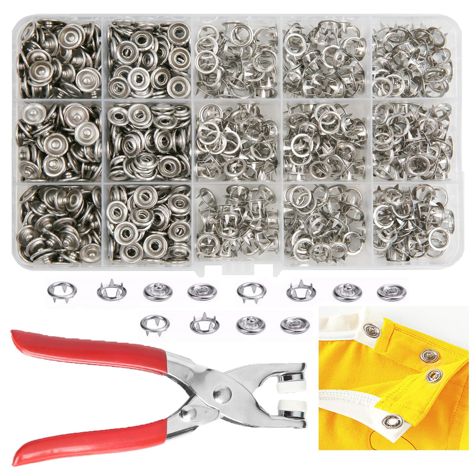 Pearl snaps button kit 400 pieces 100 sets 10 mm copper snap fasteners with pliers 5 colors for diy clothing repair