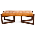 thumbnail image 1 of Pearland Mid-Century Modern Upholstered Leather Bench in Tan, 1 of 7