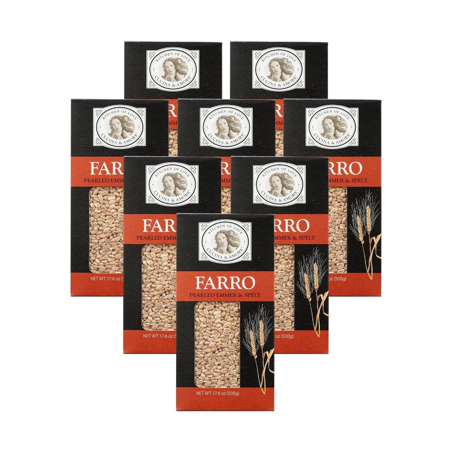 Pearled Farro from Italy 17.6 oz (Pack of 8) NonGMO, Whole Grain
